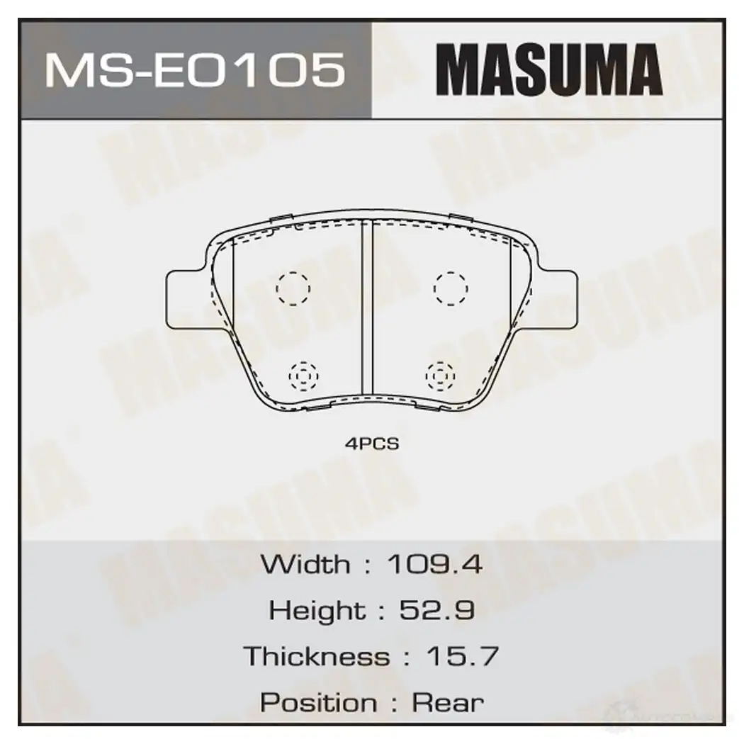 Колодки тормозные дисковые MASUMA 4560116723683 1422881693 MS-E0105 1 7PUA изображение 0