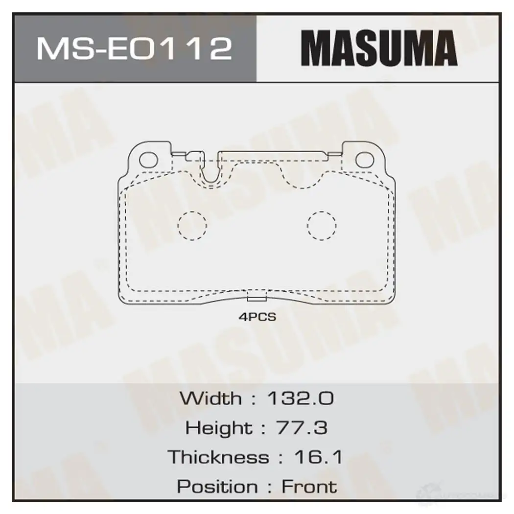 Колодки тормозные дисковые MASUMA 1439698701 L772W4 Y MS-E0112 изображение 0