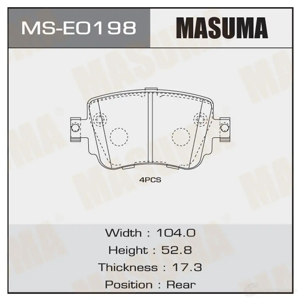 Колодки тормозные дисковые MASUMA 1439698728 VUPT M2T MS-E0198 изображение 0