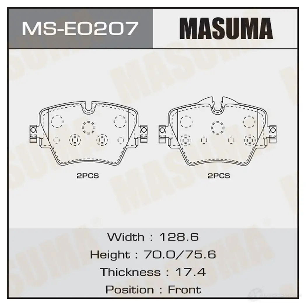 Колодки тормозные дисковые MASUMA MS-E0207 8MR0T 1O 1439698730 изображение 0