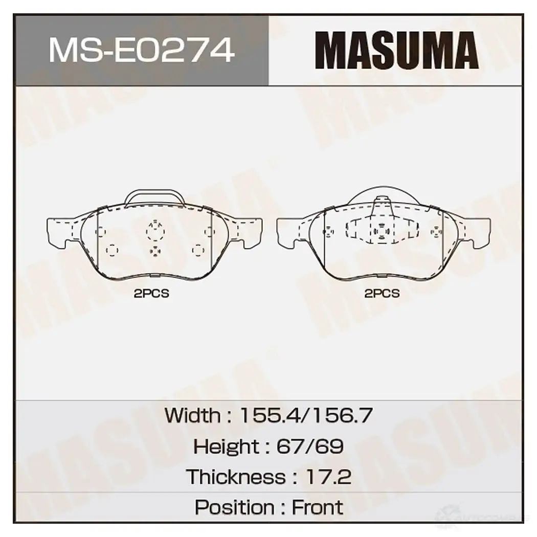 Колодки тормозные дисковые MASUMA MS-E0274 2BNU PR 1439698738 изображение 0