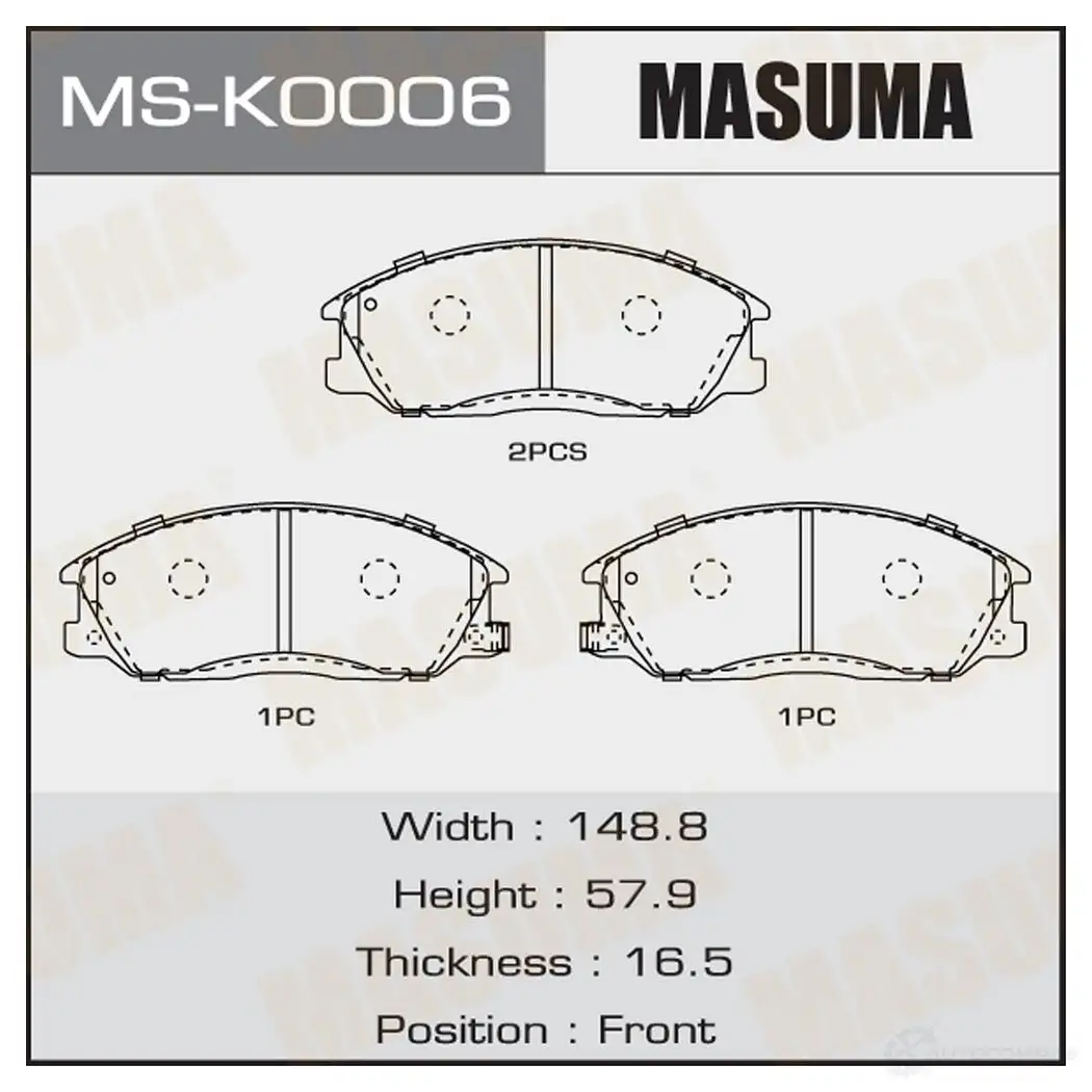 Колодки тормозные дисковые MASUMA 1420577366 MS-K0006 4560116723706 Q VP3X изображение 0