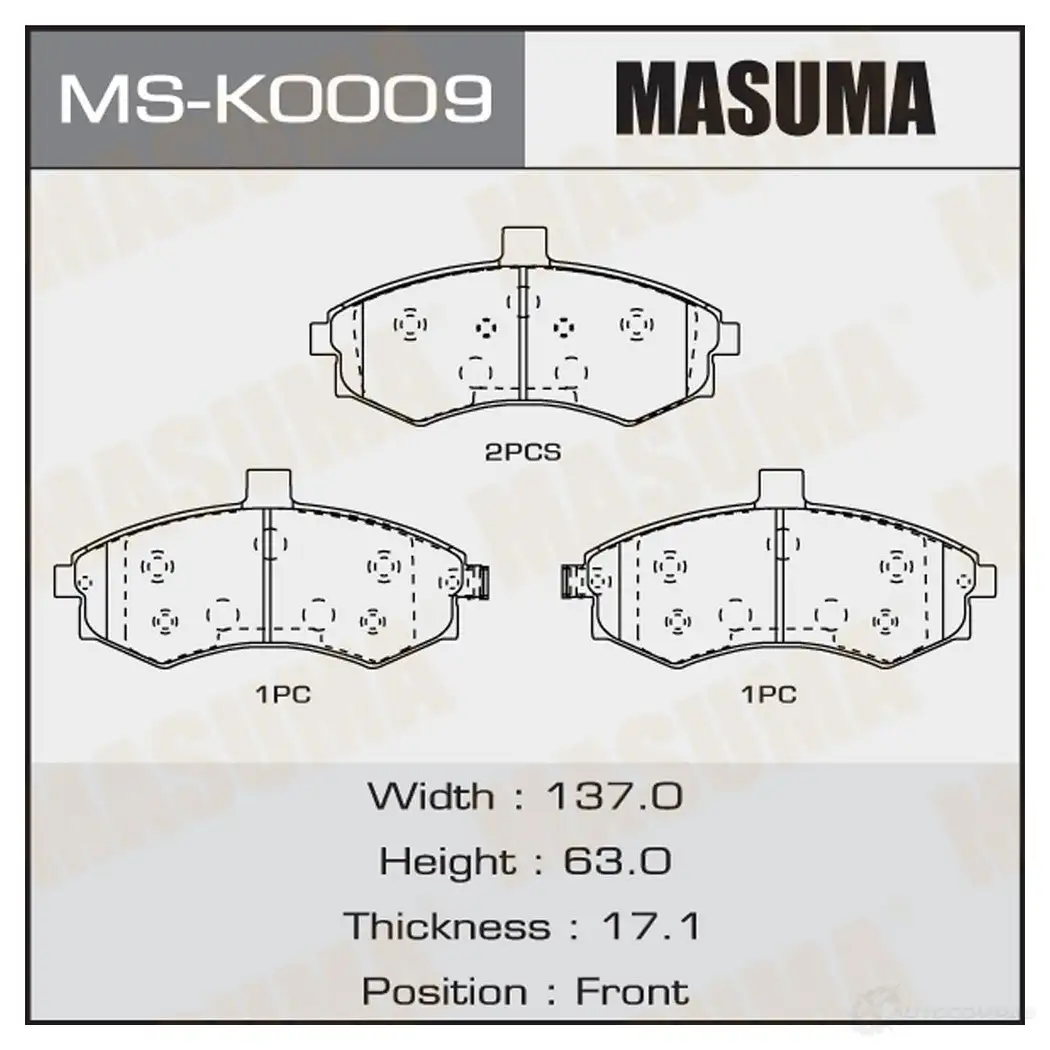 Колодки тормозные дисковые MASUMA MS-K0009 0Y 4FY9 1420577375 4560116723737 изображение 0