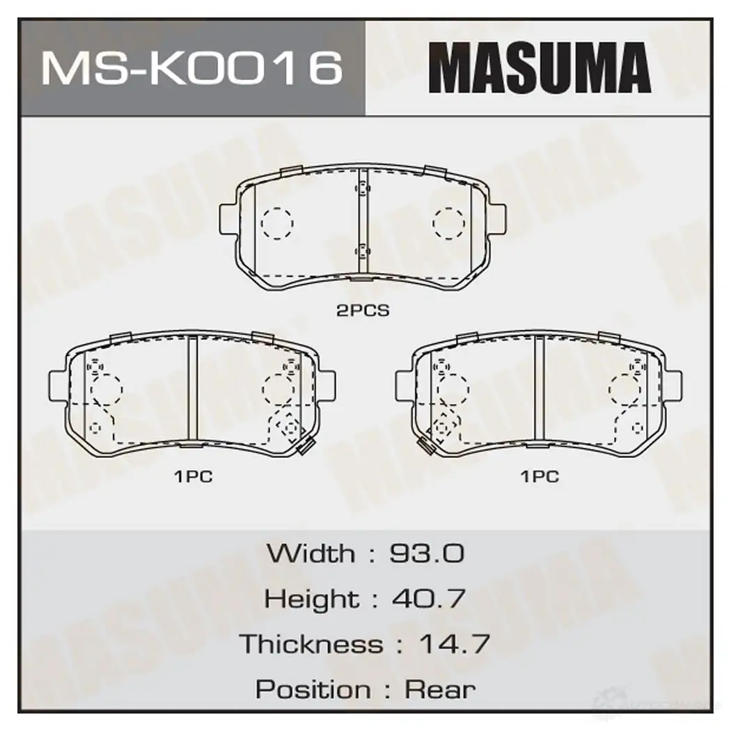 Колодки тормозные дисковые MASUMA 4560116723799 1420577374 MS-K0016 4OR 17W изображение 0
