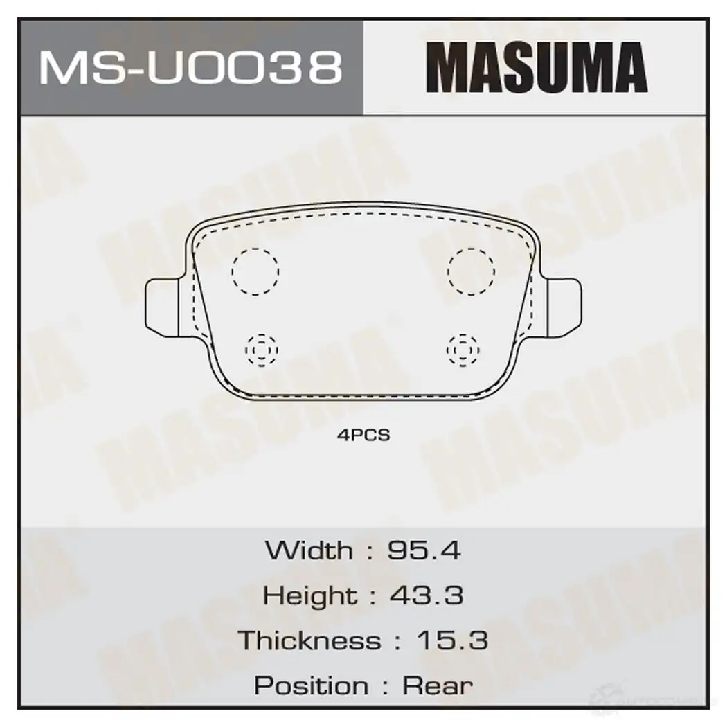 Колодки тормозные дисковые MASUMA MS-U0038 4560116723492 1422881580 T RLBZ7 изображение 0