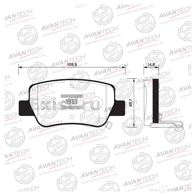 Дисковые тормозные колодки (противоскрипная пластина в компл.) AVANTECH AV824 V 3JJS65 1420571252