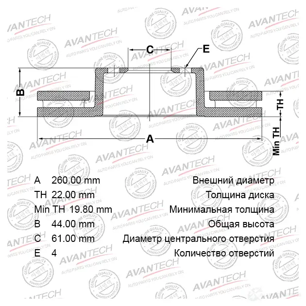 Тормозной диск AVANTECH 1420569750 6 AWN0 BR0232S
