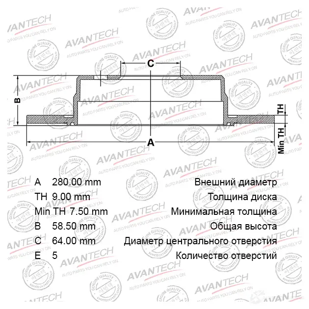 Тормозной диск AVANTECH 1420569774 G KU2M4 BR0321S изображение 0