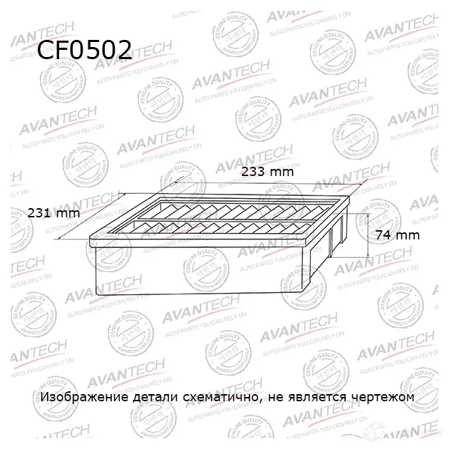 Фильтр салонный AVANTECH CF0502 CJB8 R7G 1439705050 изображение 0