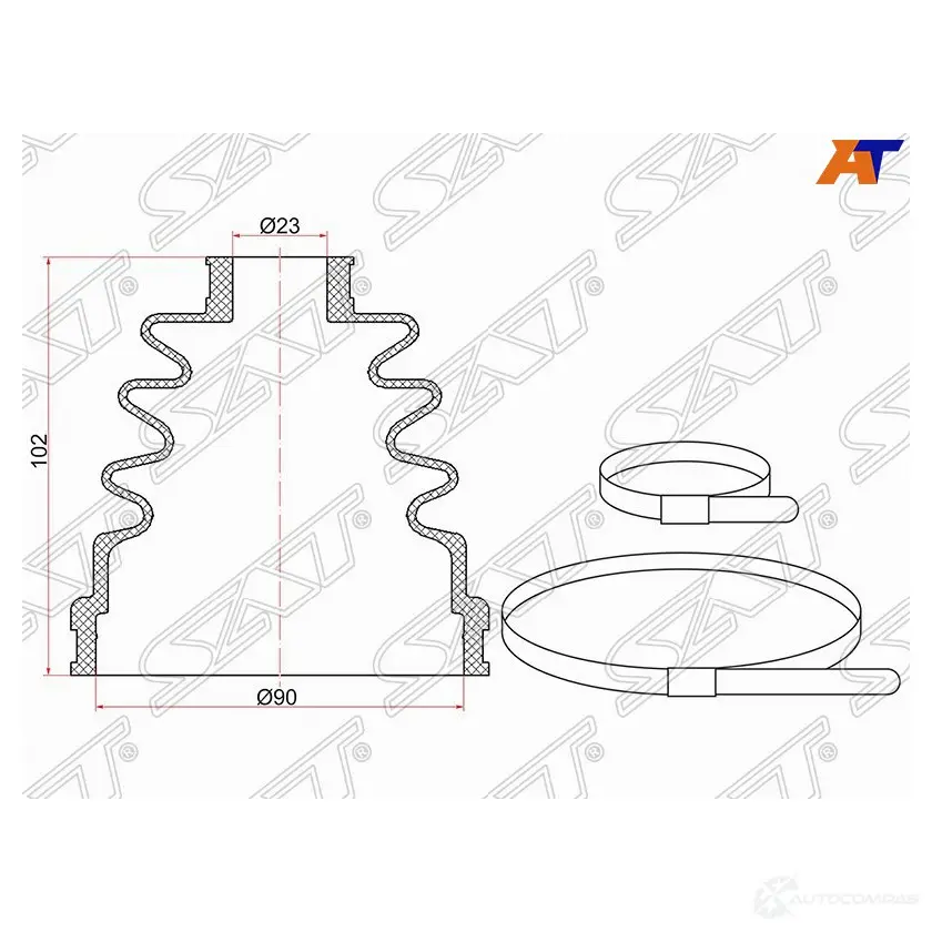 Пыльник шруса наружный NISSAN TEANA J31 03-08/HYUNDAI SONATA 01-05 (2 хомута. термопластик) SAT T86C 1422801866 RBNC01 I изображение 0