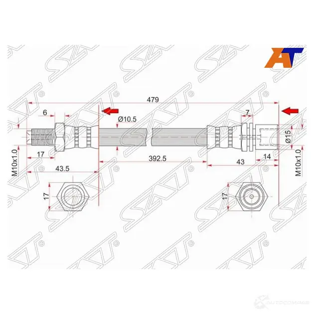 Шланг тормозной задний (Таиланд) TOYOTA HIACE/REGIUSACE 96-99/HILUX 83-/LAND CRUISER #J7# 80- промеж SAT ST-96940-34305 1422822493 L HU5R5C