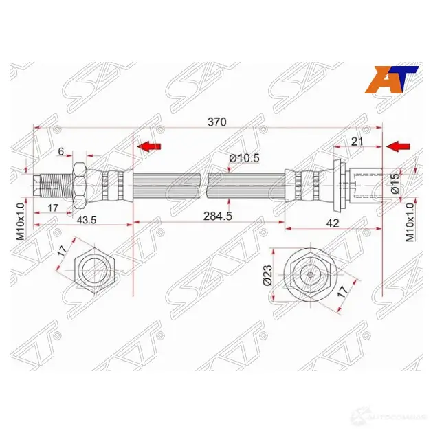 Шланг тормозной задний (Таиланд) TOYOTA HILUX/4RUNNER/LAND CRUISER PRADO 89-02 промежуточный SAT PTK6 M 1422822490 ST-90947-02869 изображение 0