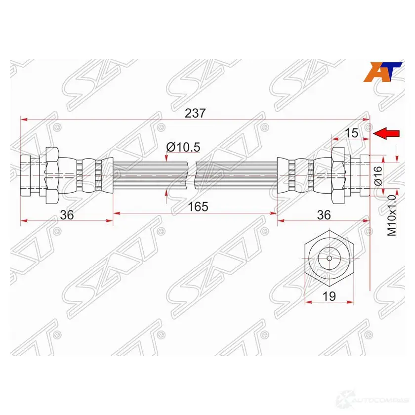Шланг тормозной передний (Таиланд) TOYOTA LAND CRUISER 92-98 LH=RH промежуточный SAT M LBUH 1422822492 ST-90947-02817