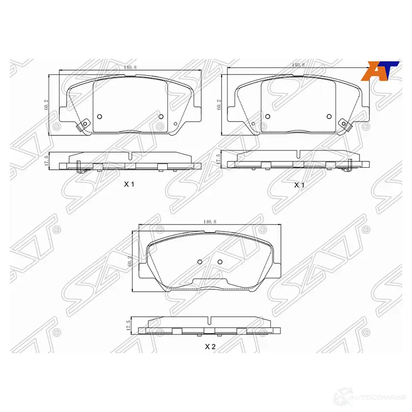 Колодки тормозные перед KIA CEED 12-/HYUNDAI I30 12- SAT ST-58101-A6A75 1440522096 3RU B5 изображение 0