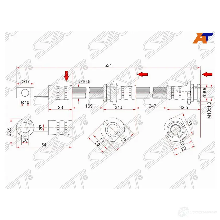 Шланг тормозной передний (Таиланд) NISSAN TEANA 08- RH SAT 1422815192 ST-46210-JN20B OEJW T изображение 0