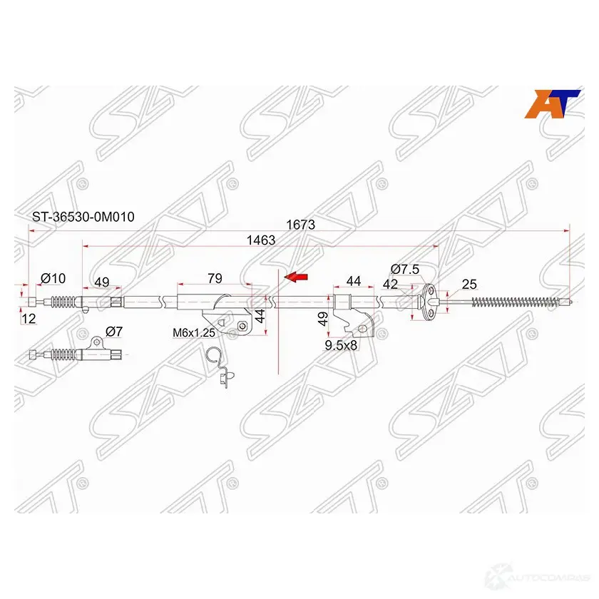 Трос ручника NS Sunny/Pulsar/Almera GA13/14/15/16, B14/N15 2WD 94-, -RH (-Antiskid) SAT ST-36530-0M010 1422816003 6XGJ 2B изображение 0