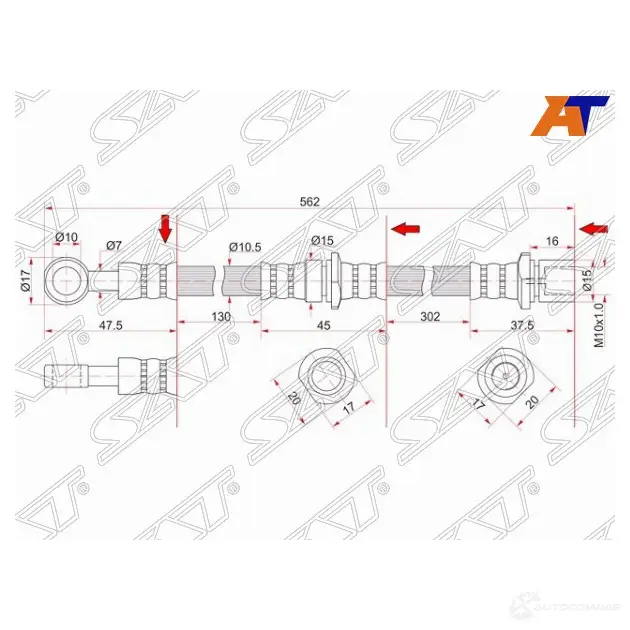 Шланг тормозной передний (Таиланд) SUBARU FORESTER/LEGACY/OUTBACK 95- LH SAT Q HKU6 1422820330 ST-26550-FC020 изображение 0