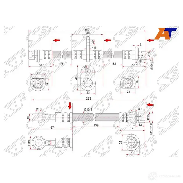 Шланг тормозной задний (Таиланд) HONDA ACCORD/VIGOR/STEP WAGON (комплект 2шт.) 90-98 LH=RH SAT 1422802850 ST-01466-SL4-901 LKNZ A