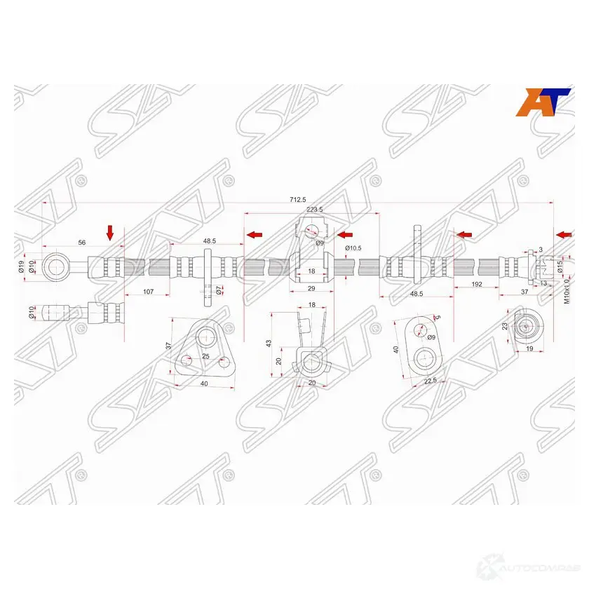 Шланг тормозной передний (Таиланд) HONDA ACCORD/ASCOT 90-93 RH SAT ST-01464-SM4-010 1422802820 DNZA JF