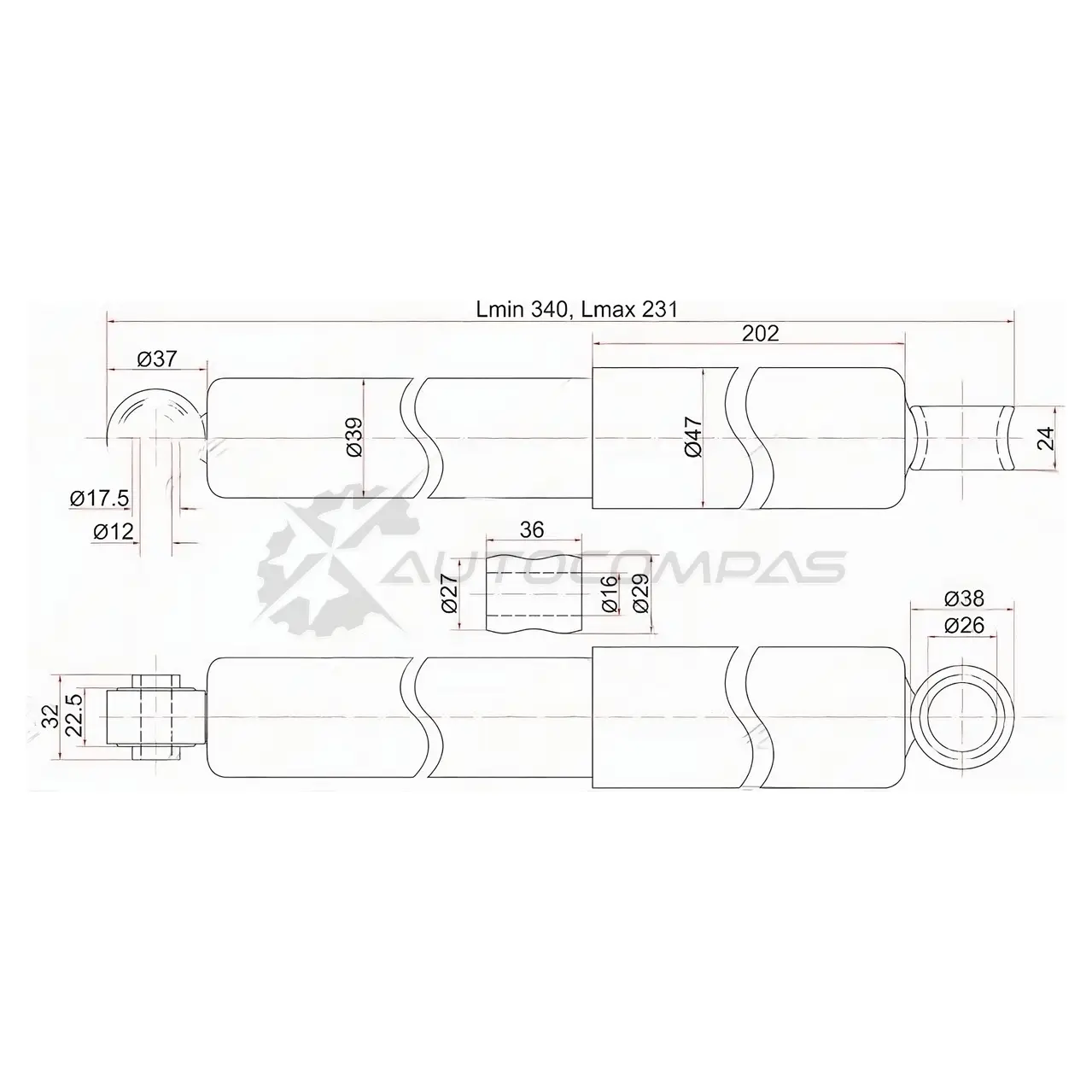 Амортизатор задний Toyota DYNA 150/TOYOACE 01- слева=справа SAT RF UNR29 1422828229 ST4853180232
