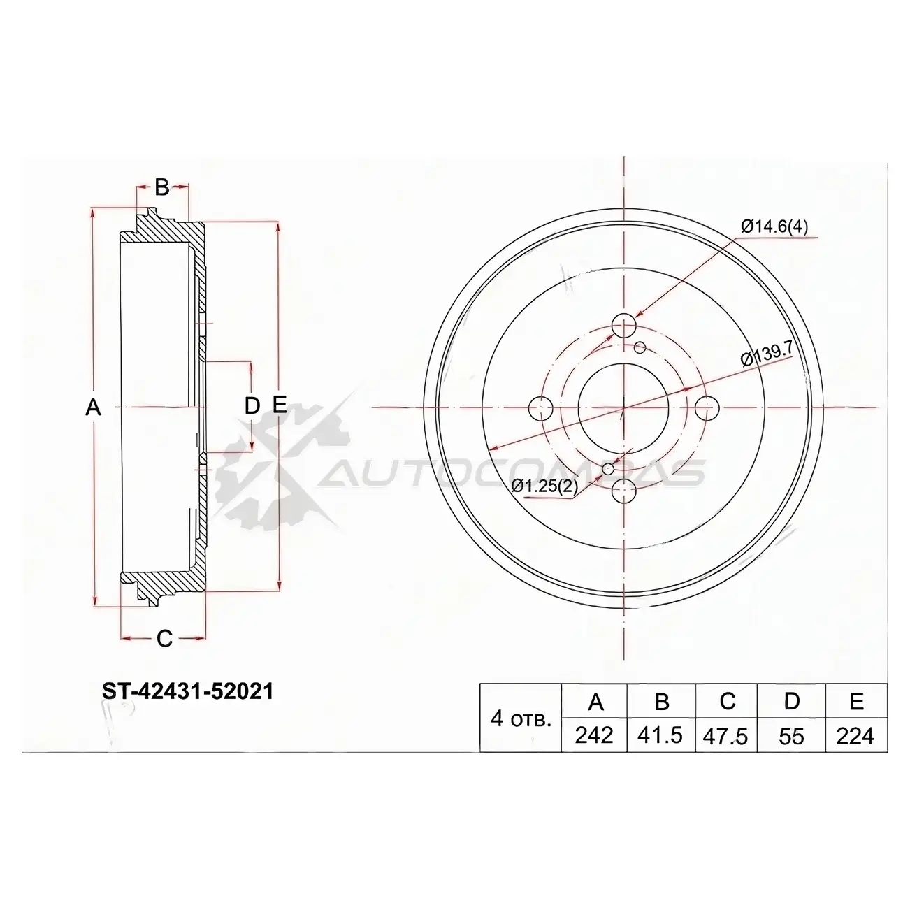 Тормозной барабан задний Toyota BB 00-05/FUN CARGO 99-05/IST 02-07 SAT 1440544192 LMBN1 S ST4243152021