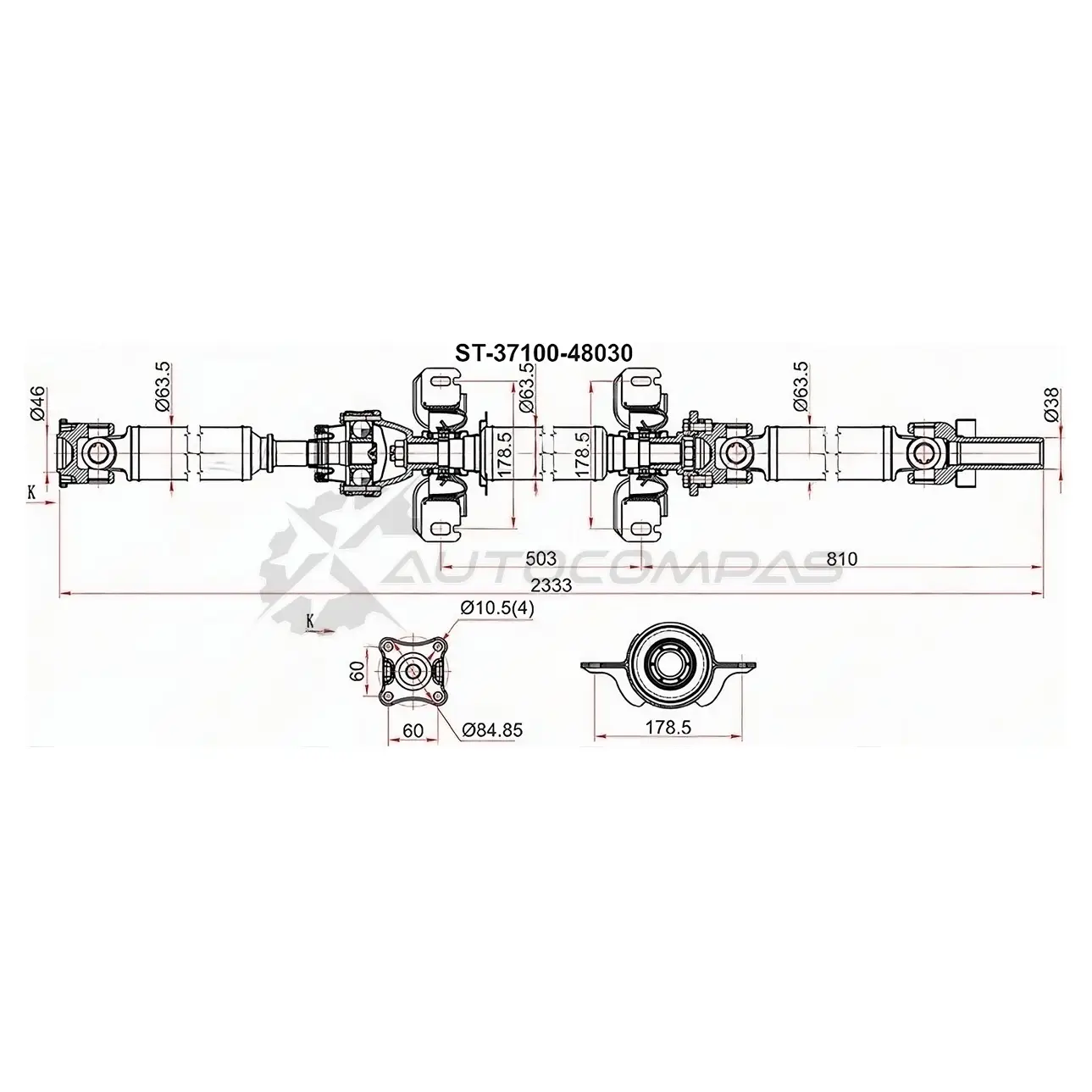 Кардан Toyota HIGHLANDER 07-10 GSU45 (в сборе) SAT 7UGDLM W ST3710048030 1422827923 изображение 0