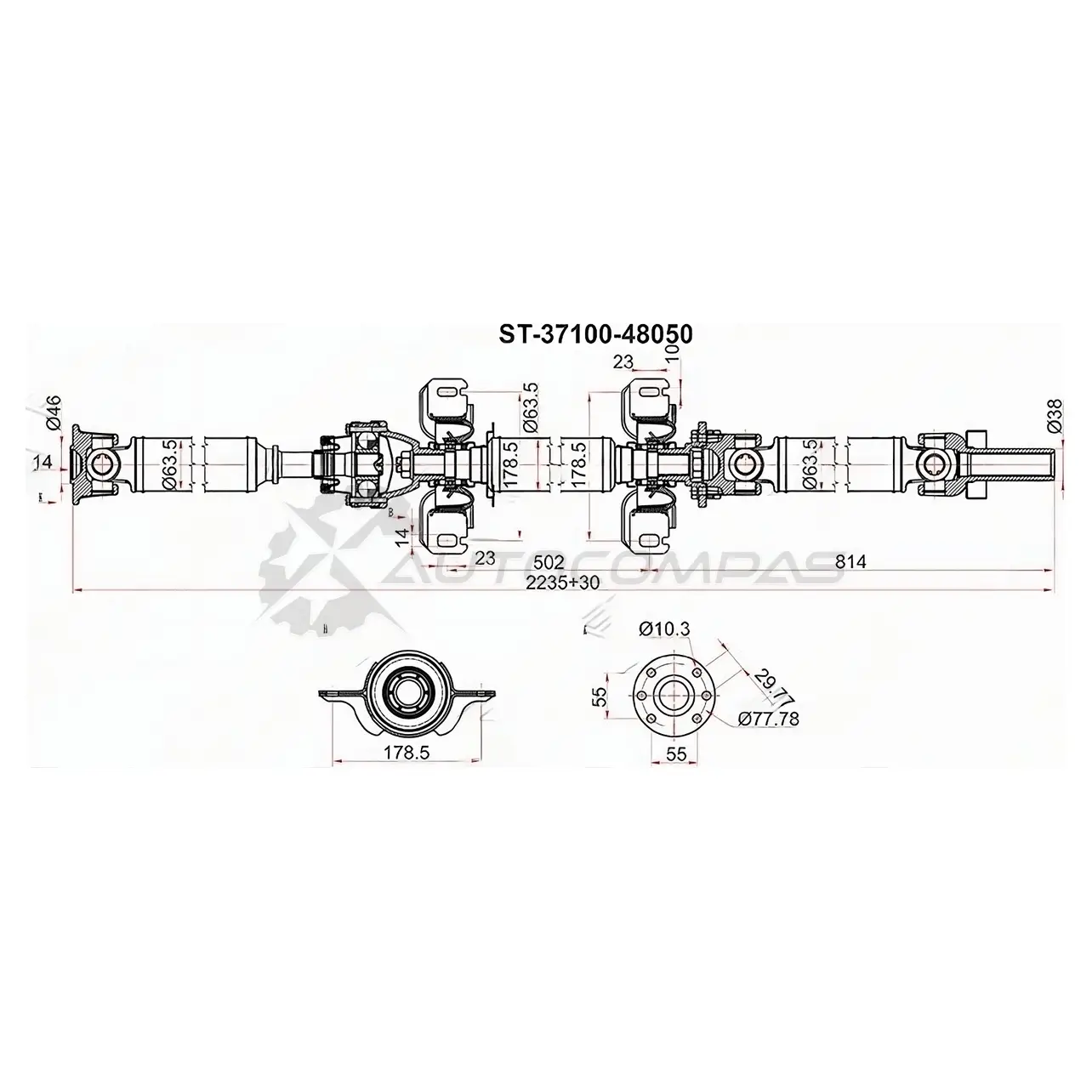 Кардан Toyota HIGHLANDER/KLUGER ASU50 2GRFE 13 SAT ST3710048050 1440541730 0 CK0A1C изображение 0