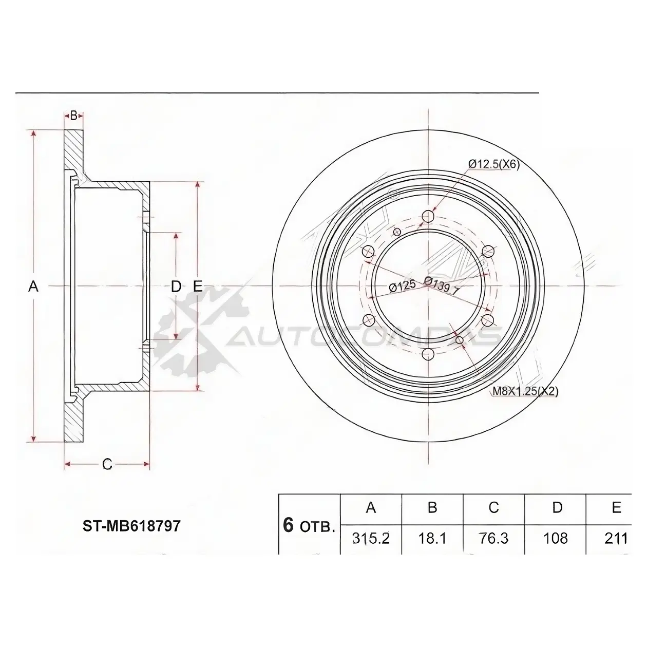 Тормозной диск задний MITSUBISHI Pajero/Sport/Challenger V2/4, K9 91-, Delica SpGear/L400 Van PD/PF/ SAT STMB618797 QD1 72TA 1422813235