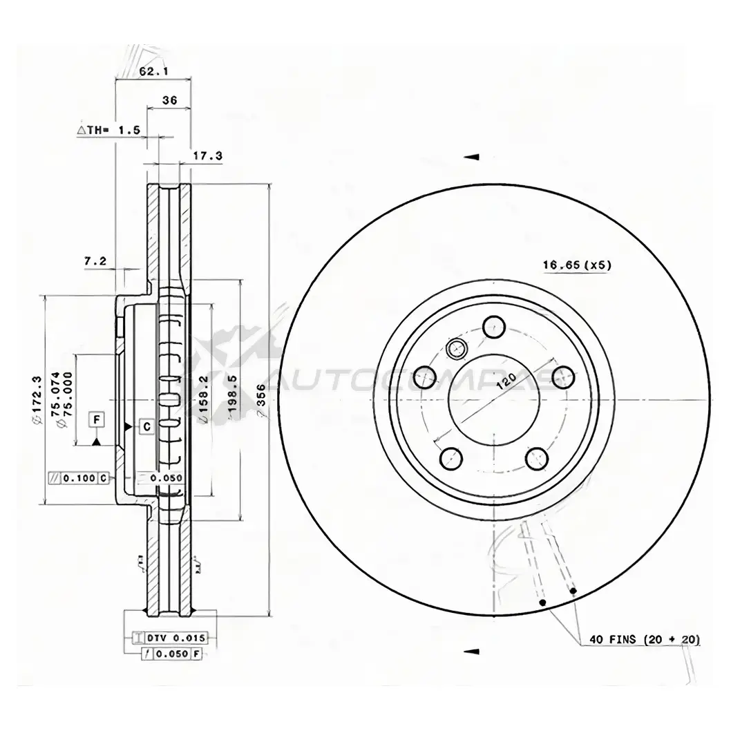 Тормозной диск передний BMW X5 E53 4,4/4,6/4,8I 01-06 SAT 1422798824 ST34116756847 LE 9Z4
