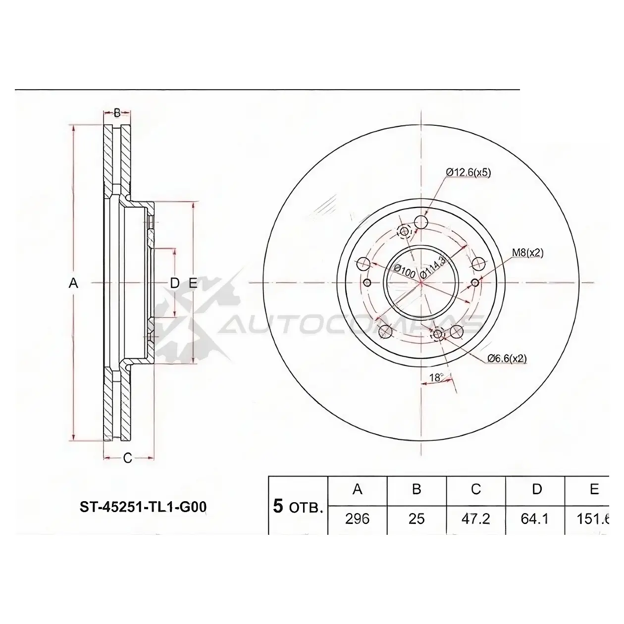 Тормозной диск передний HONDA ACCORD CU R20A 08 SAT MXT3 172 1422803641 ST45251TL1G00 изображение 0