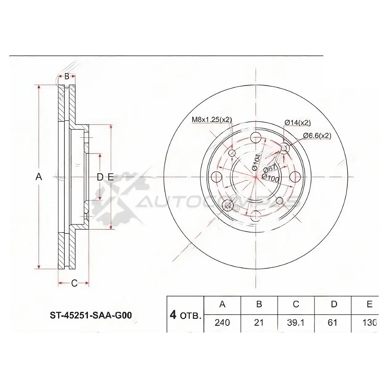 Тормозной диск передний HONDA FIT/JAZZ GD L15/L13 4WD 01-07/LOGO GA3 SAT SO0 OI ST45251SAAG00 1422803117