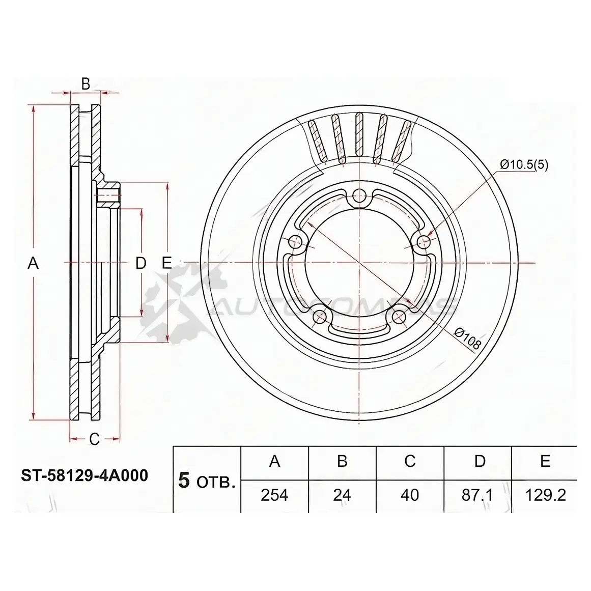 Тормозной диск передний HYUNDAI STAREX/H1 97-04/GALLOPER 98-03/ SAT ST581294A000 1422888917 10GL KF