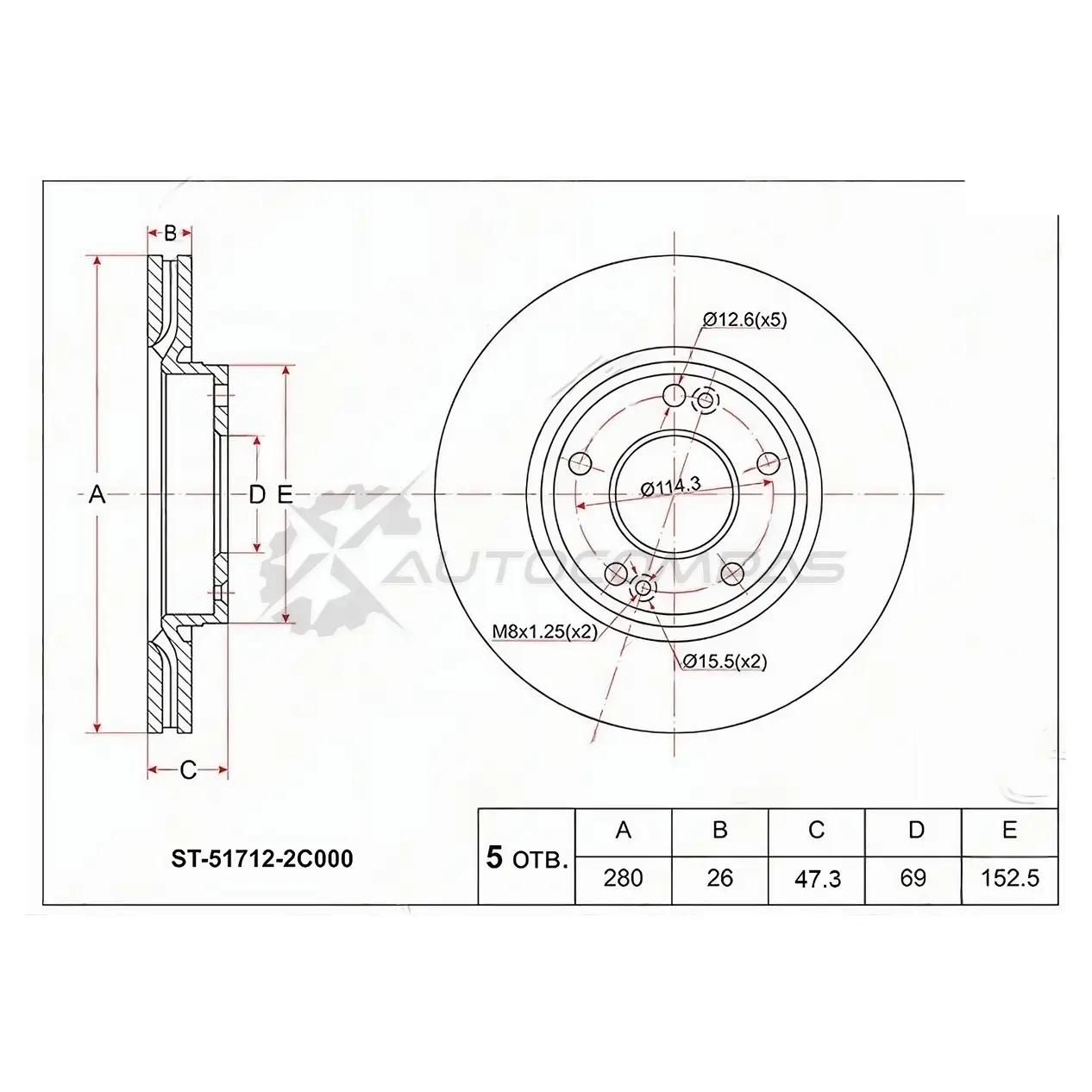 Тормозной диск передний HYUNDAI TUCSON 06-/I30 09-/KIA SPORTAGE 04-/JAC S5 SAT VD 3L7K ST517122C000 1422805896