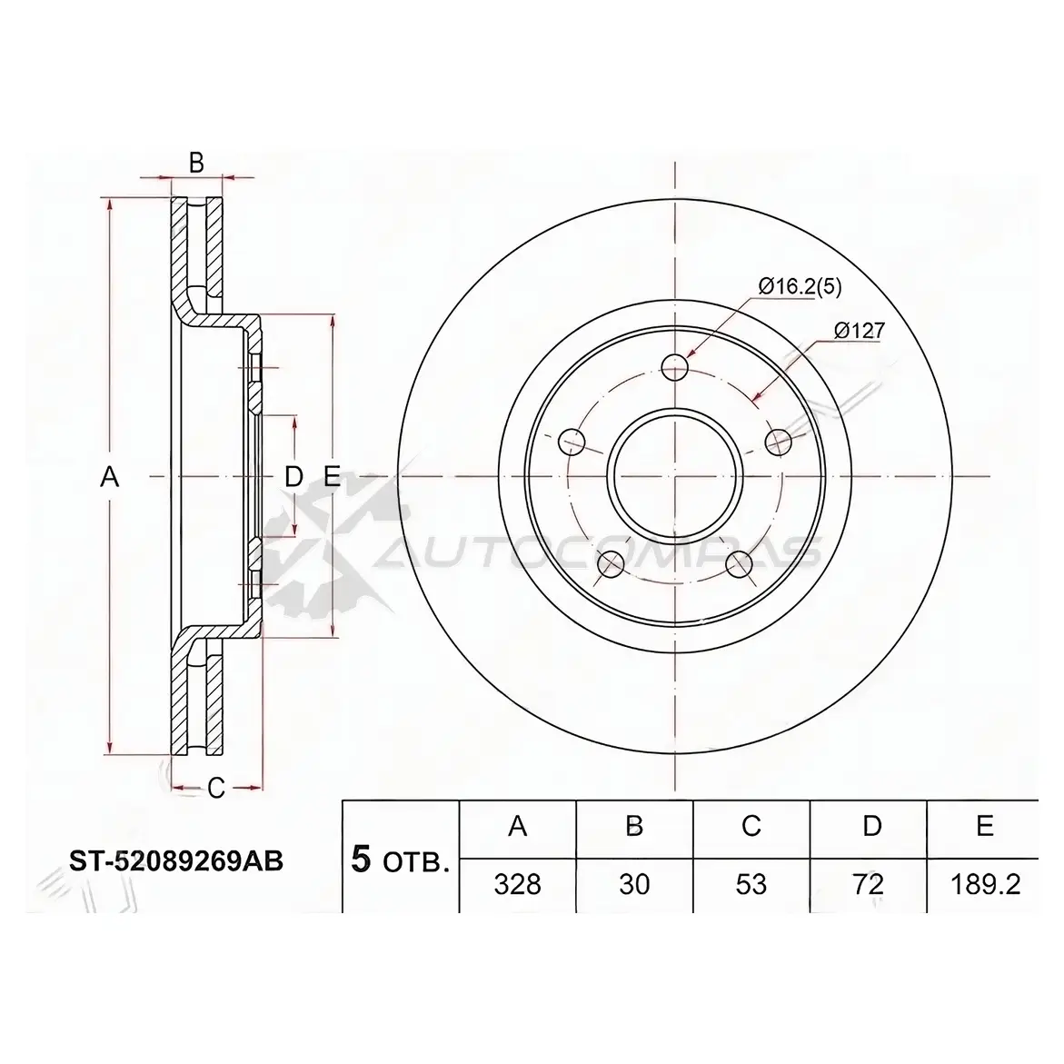 Тормозной диск передний JEEP GRAND GHEROKEE III 05-10/COMMANDER 05-10 SAT 1422876120 9 8XANQ ST52089269AB изображение 0