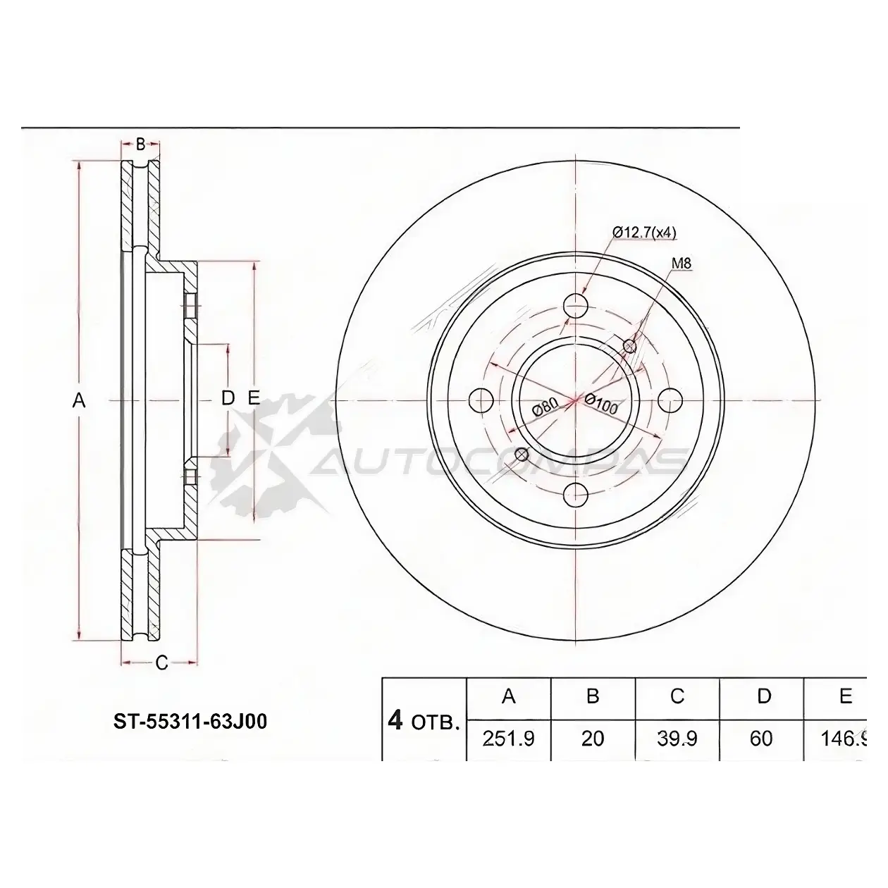 Тормозной диск передний SUZUKI SWIFT III ZC/ZD/M13A/M15A 05-(2 шпильки) SAT ST5531163J00 1420582405 ZS VBG
