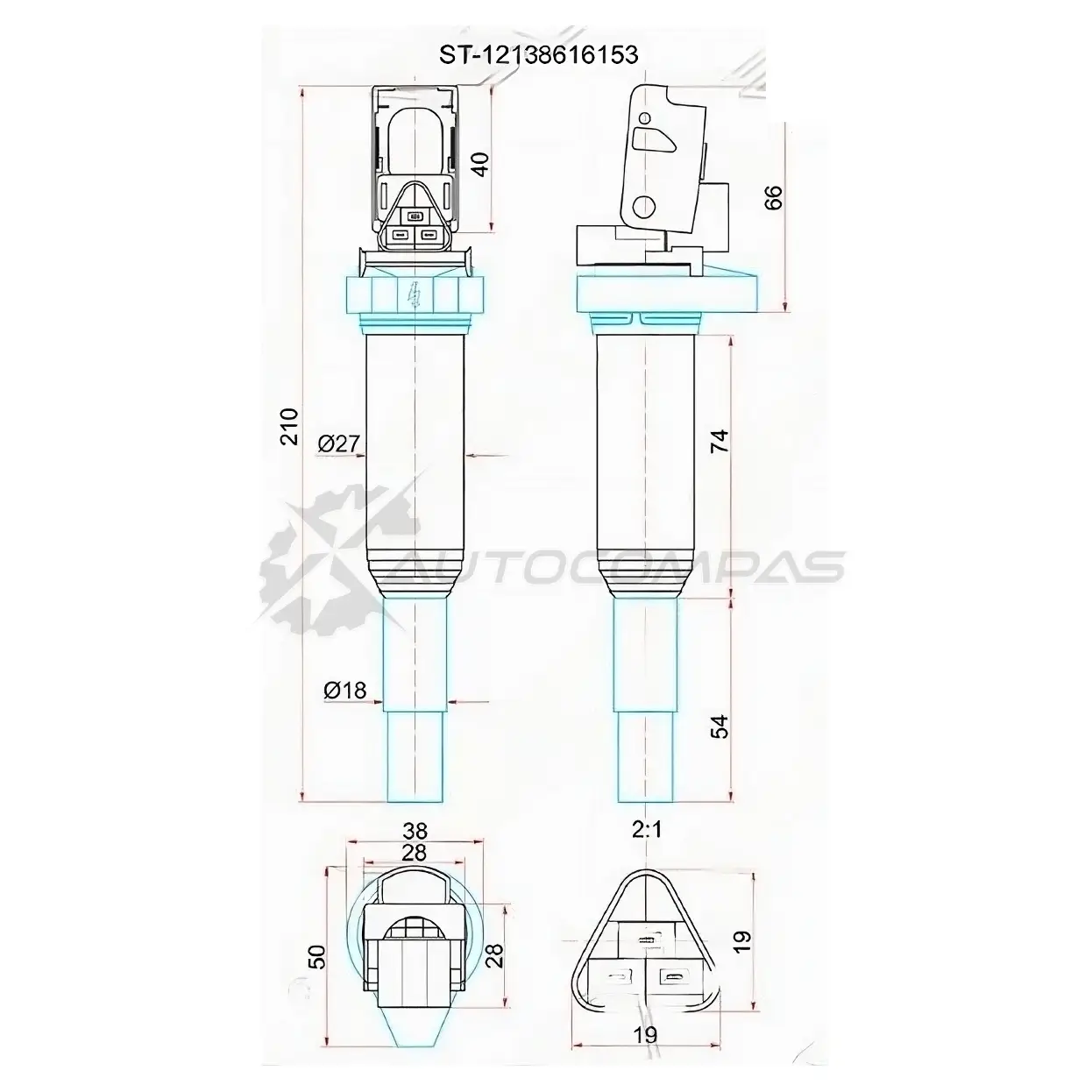 Катушка зажигания BMW/CITROEN/PEUGEOT/MINI SAT ST12138616153 1422798413 D WRAF