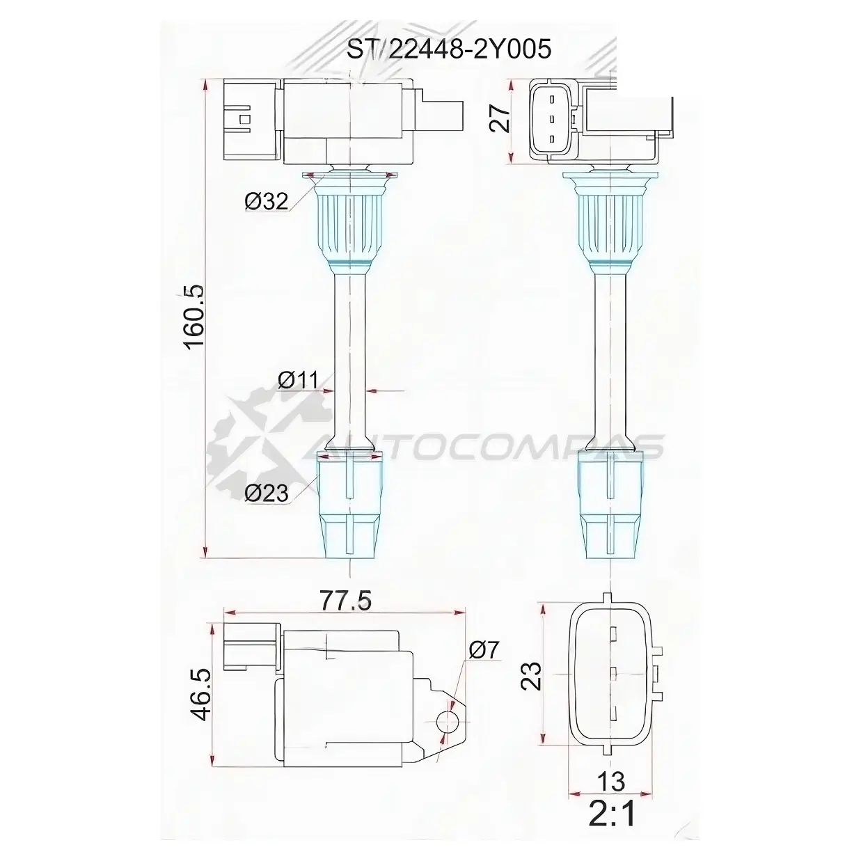 Катушка зажигания передний NISSAN CEFIRO A33 VQ20DE/VQ25DE/VQ30DE 98-03 (3) SAT ST224482Y005 RFU901 1 1422816012 изображение 0