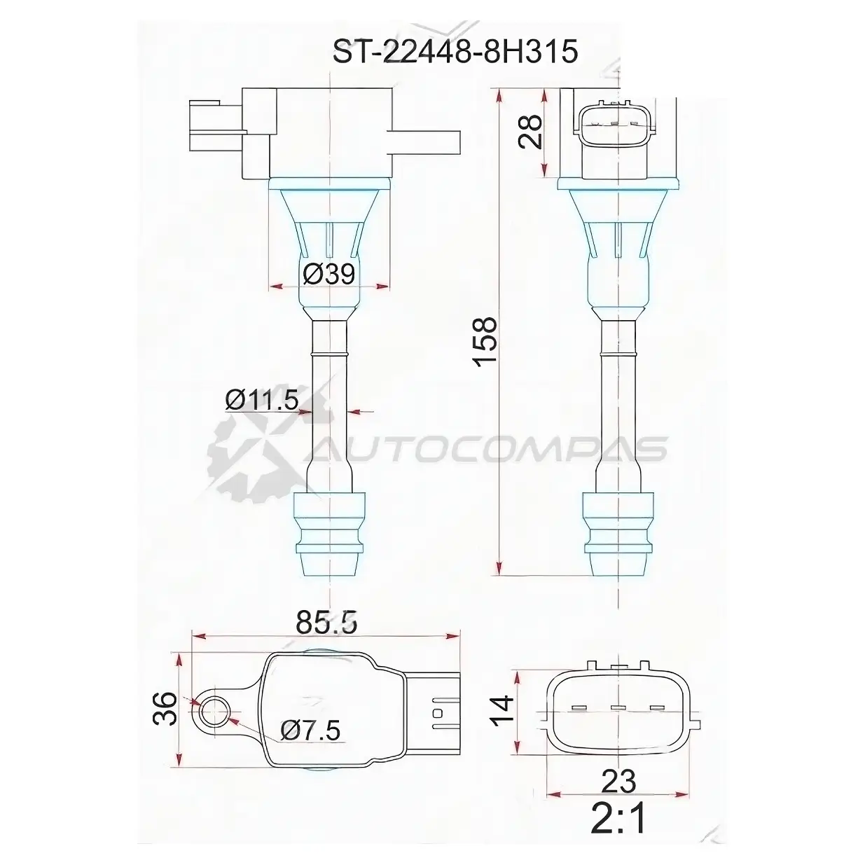 Катушка зажигания NISSAN Y11/W11/M12/T30/P12/J31/C24/U30/Z50 QR20DE/QR25DE 00- (4) SAT Z N9JKV ST224488H315 1422816011