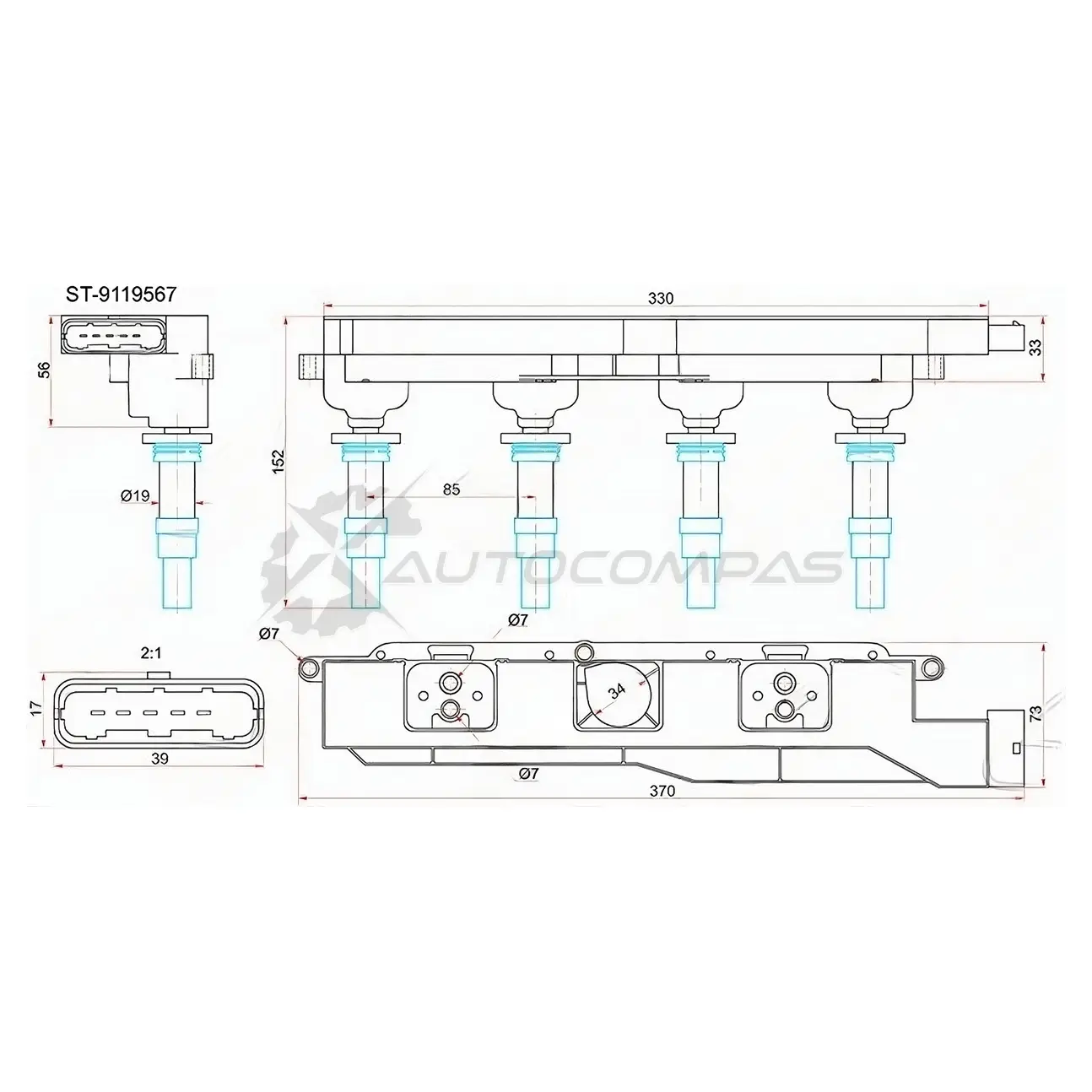 Катушка зажигания OPEL ASTRA G 98-05/ASTRA H 04-/CORSA C 00-06/VECTRA C 02- (модуль) SAT ST9119567 FY90 5 1422802517