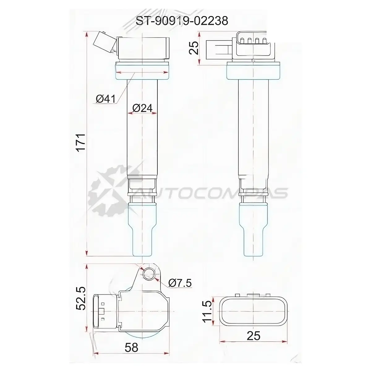 Катушка зажигания Toyota 2ZZ-GE 01- ZZE12/ZZE13 SAT ST9091902238 1422824856 OOE GKCP изображение 0