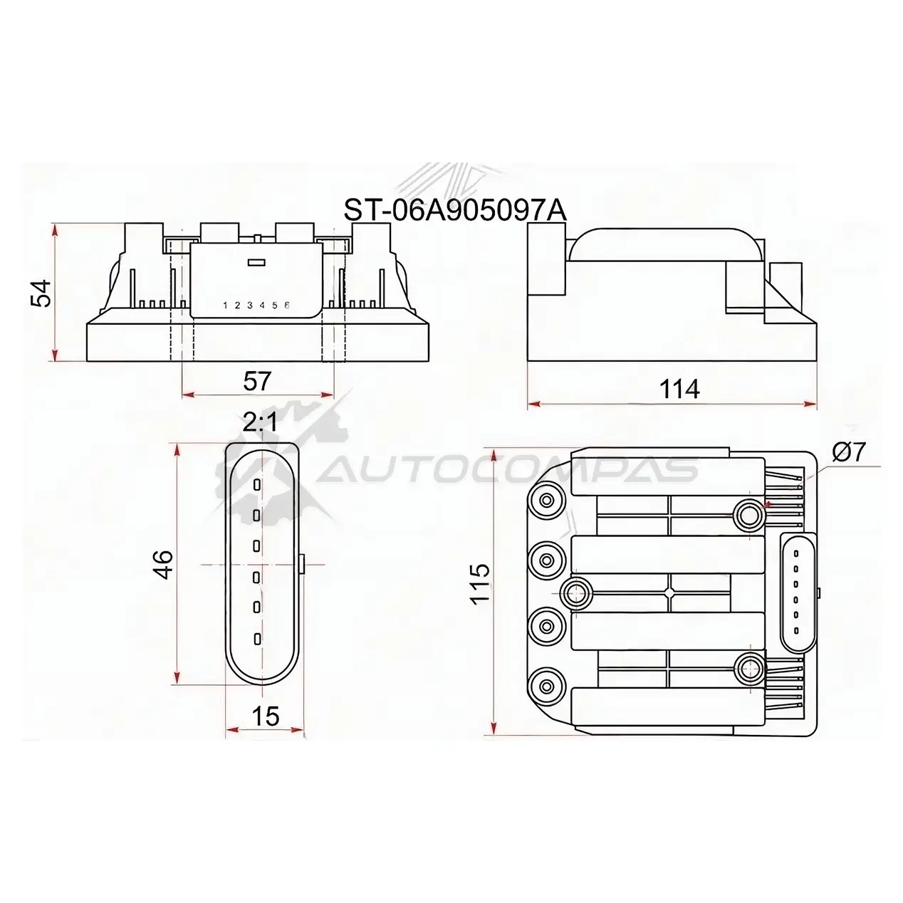 Катушка зажигания VAG OCTAVIA 00-04/BORA 98-05/GOLF 99-06/CADDY 06-/TOURAN 06-09 (модуль) SAT ST06A905097A JCI MHVE 1422833497 изображение 0