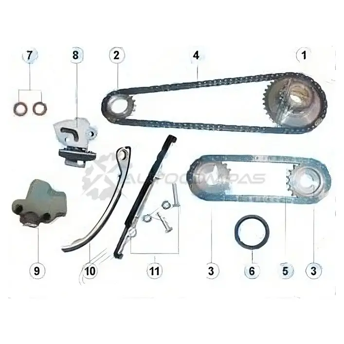 Комплект цепи ГРМ NISSAN KA24DE 98- (двухрядная цепь) SAT 1422816598 HEX3 WS TKNS104F