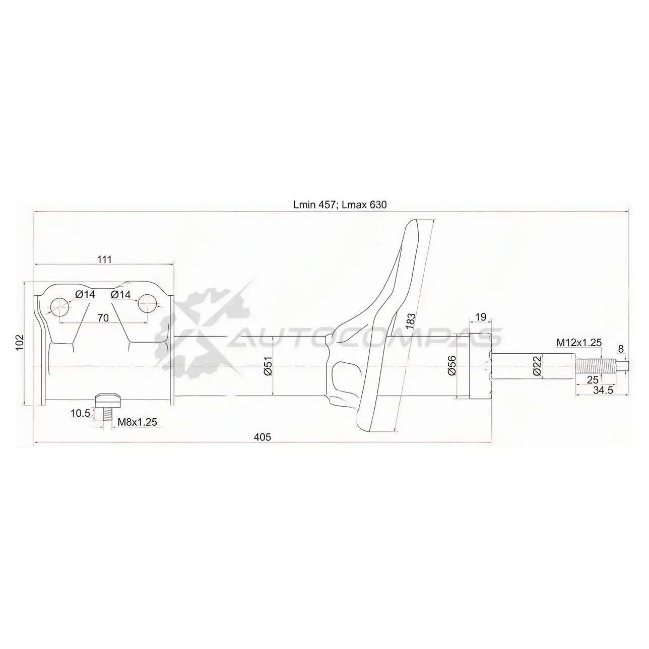 Стойка амортизатора передняя MITSUBISHI AIRTREK/OUTLANDER 2WD/4WD/LANCER 01-05 слева=справа L=175 SAT 1422800715 9Z5Z LJ STMN100106