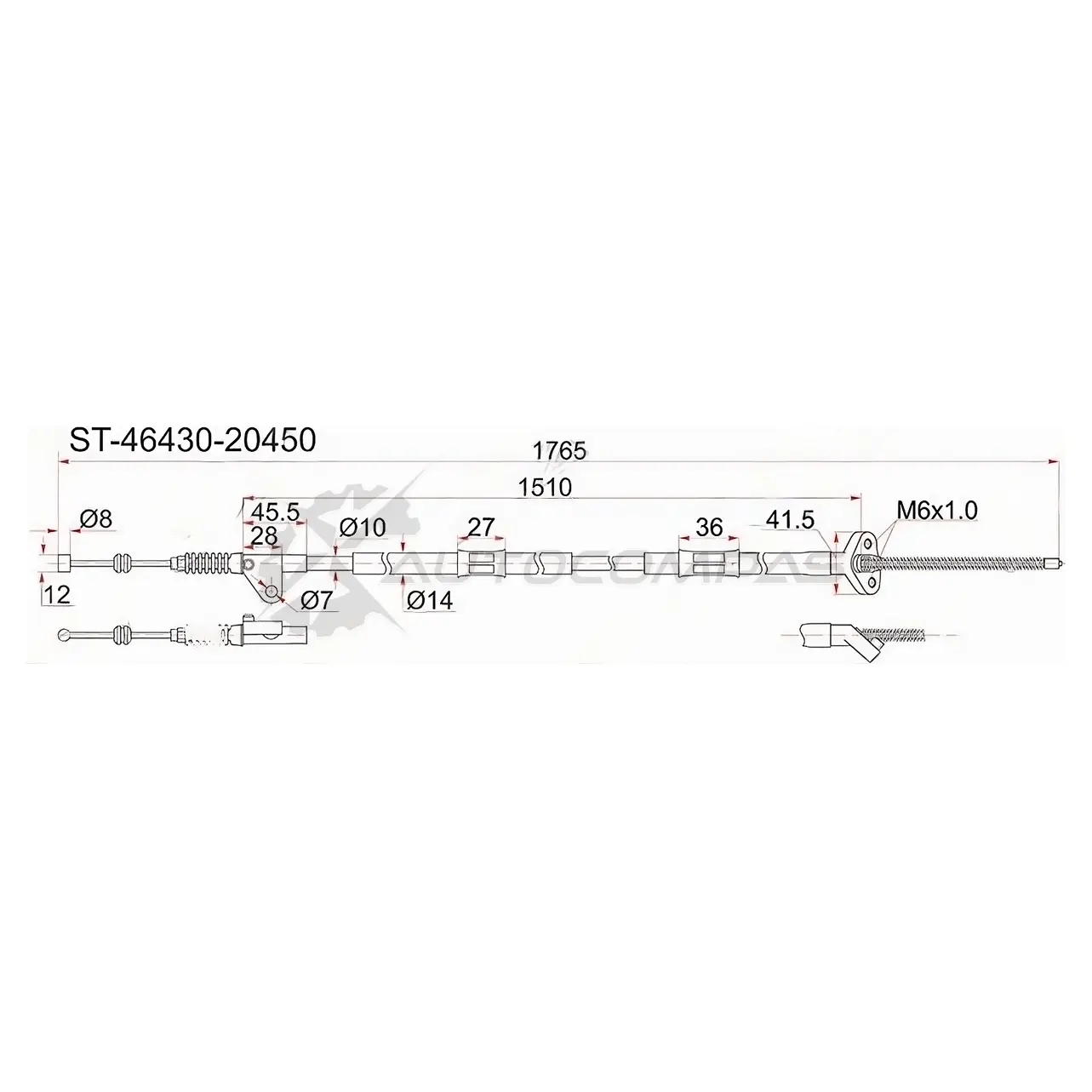 Трос ручника TY Corona/Caldina T19/21 2WD (дисков тормоза) -слева SAT L 3Z3ADH ST4643020450 1422824800