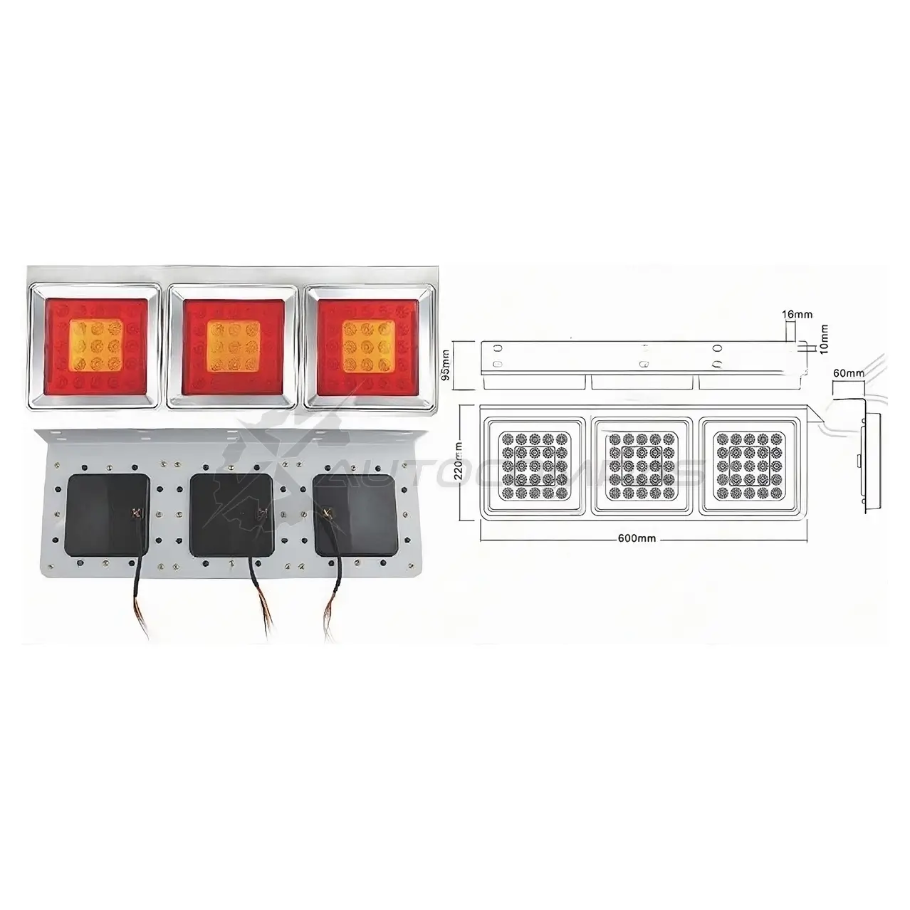 Задний фонарь UNIVERSAL 12V (600x220x95mm) диодный, хром слева=справа SAT E R2GST 1440991235 SD200712V