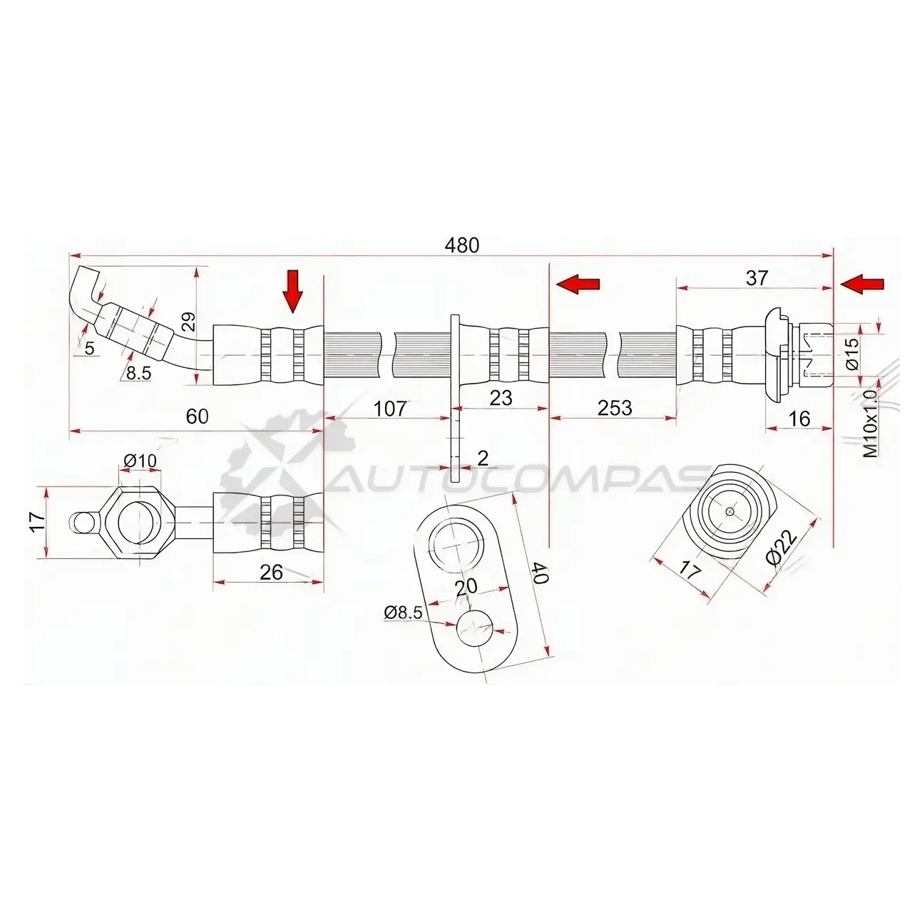 Тормозной шланг перед (Таиланд) Toyota COROLLA/SPRINTER/LVN/CRE/TRN/MRN/CARIB/SPACIO 92-01 слева=справа SAT G8 YFJ ST9094702913 1422822461 изображение 0