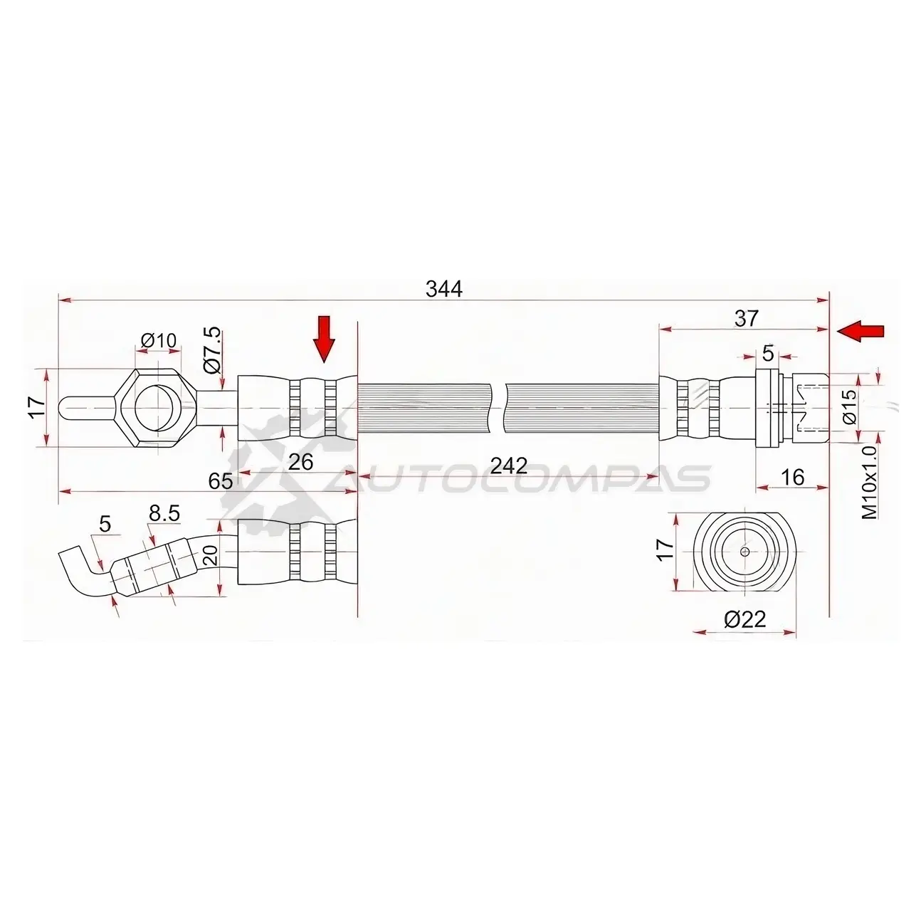 Тормозной шланг передний (Таиланд) Toyota BREVIS/CHASER/CRESTA/CROWN/MAJESTA/MARK2/PROGRES/VEROSSA 4 SAT ST9094702774 IR 1CM 1422822540 изображение 0