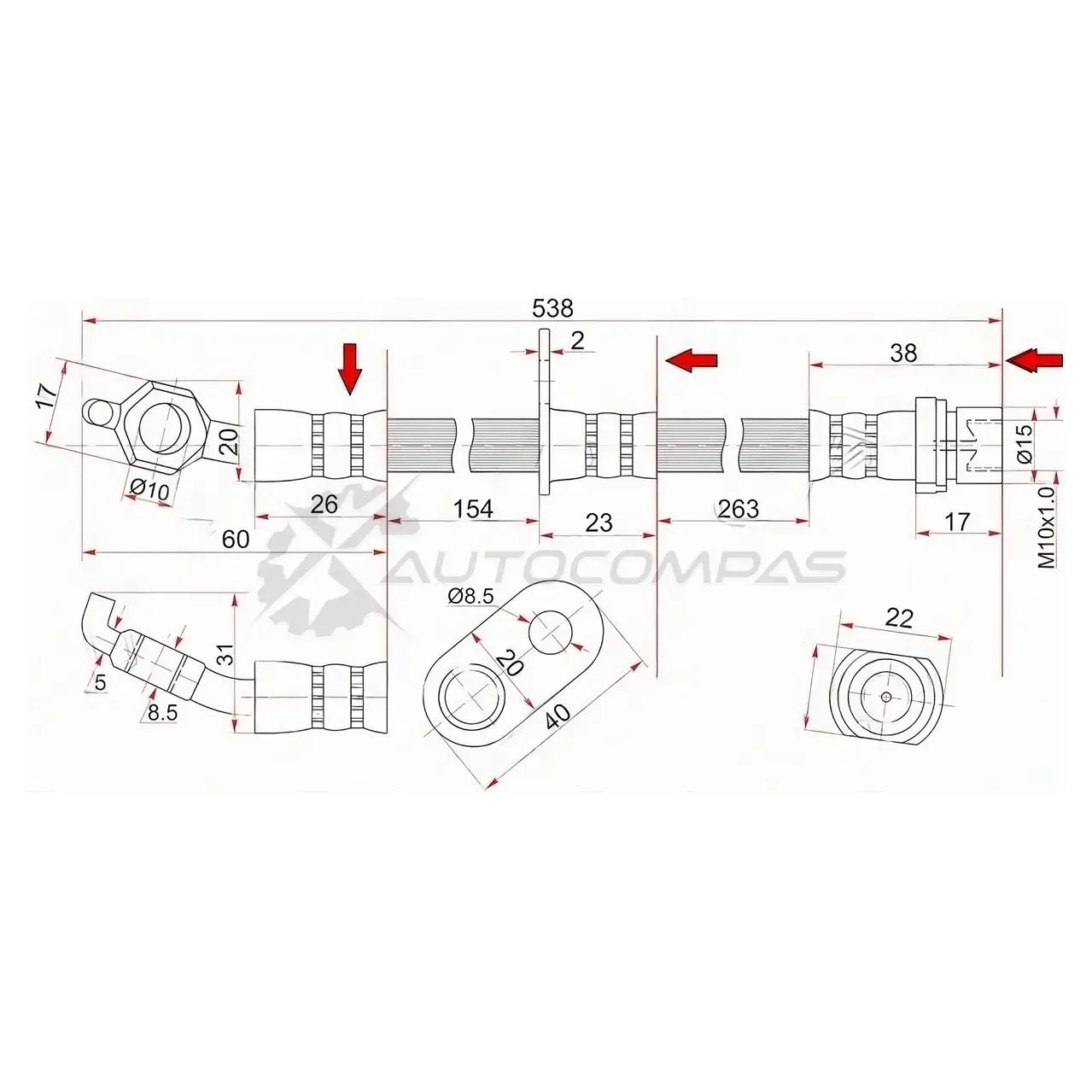 Тормозной шланг передний (Таиланд) Toyota CAMRY/GRACIA/HARRIER/MARK2 QUALIS/WINDOM правый SAT ST9094702875 1422822450 7M LO99B