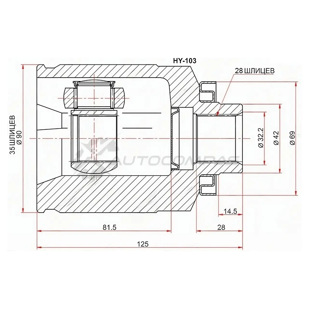 Шрус внутренний справа HYUNDAI SANTA FE 06 SAT 1422806564 GMI8Y I HY103 изображение 0