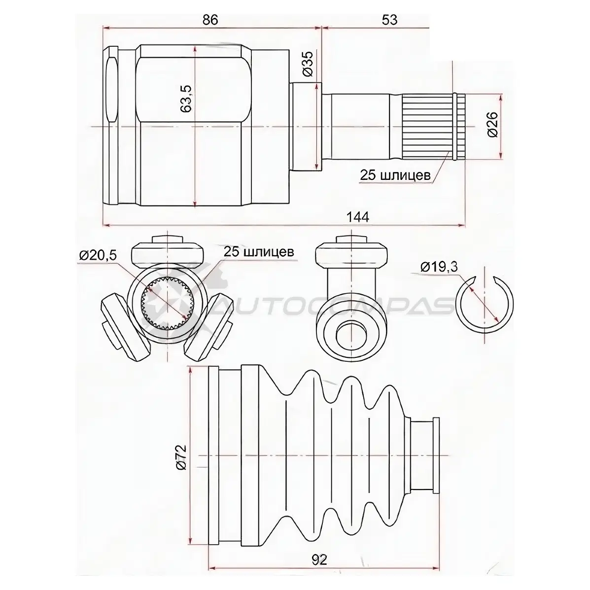 Шрус внутренний справа/слева HONDA FIT GD L13/15 01-07 SAT 4V U48U HO615 1422804534 изображение 0